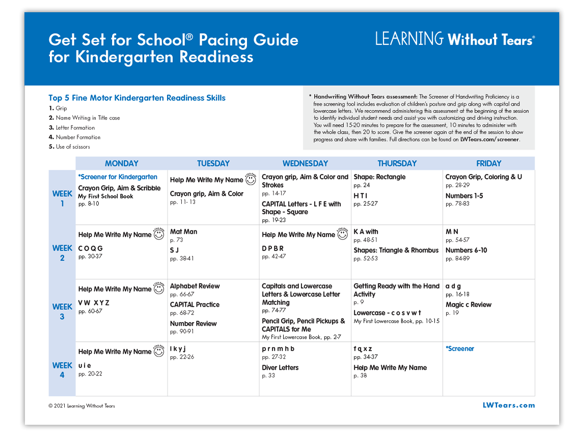 Get Set for School: Pacing Guide and Kindergarten Readiness Review